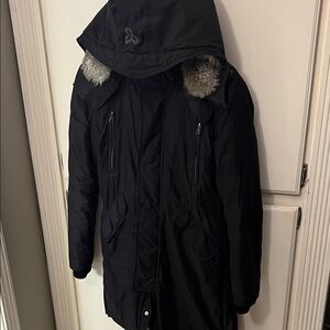 Aritzia Black Puffer Jacket with Fur Trim